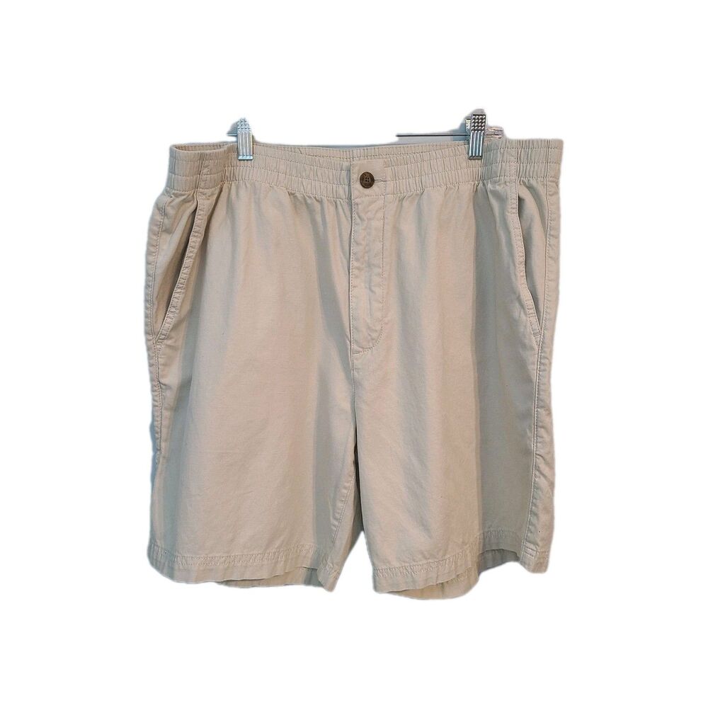 Caribbean Mens 42 Linen Blend Shorts Beige Elastic Waist Beach Resort Gorpcore